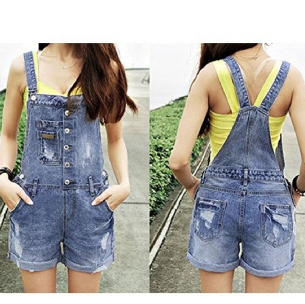 NWT Vintage Wash Distressed Shorts Overalls M L XL